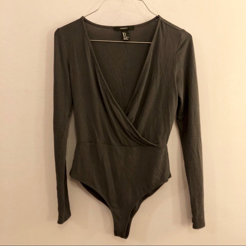 Forever 21 Wrap Bodysuit in Charcoal Gray